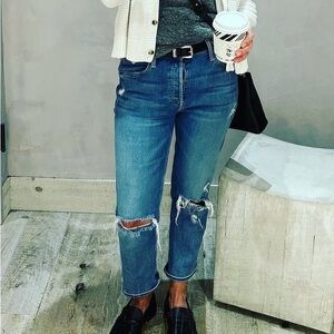 MOTHER Distressed Straight Leg Jeans